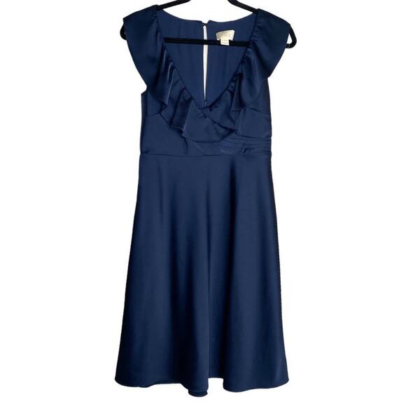 J. Crew Navy Blue Satin Surplice A-Line Midi Dress 6 - Picture 1 of 10